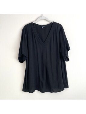 Eileen Fisher Black 100% Silk V-Neck Boxy Top Blouse Size S